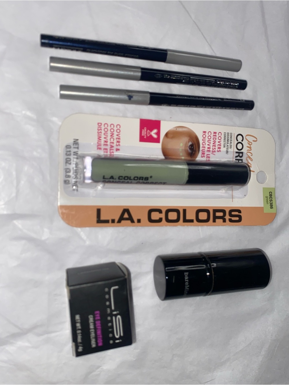 L.A. Colors Green Color Corrector + Black Makeup Pencils bundle mix